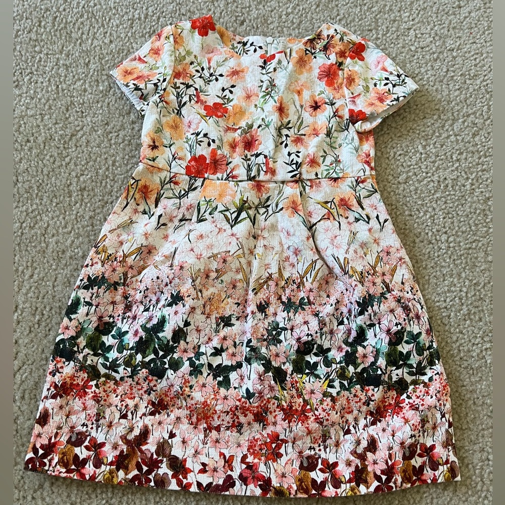 Zara White Floral Dress with Red, Peach, Green Accents